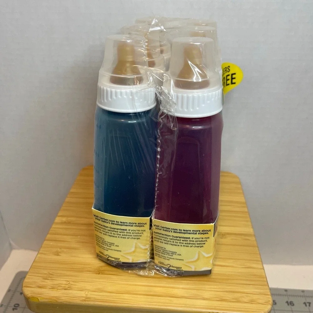 VTG Gerber HEAD UP Fashion Tints Bottle Rubber Nipple 9 Oz Blue Orange Green New